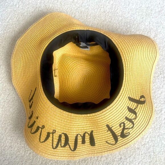 EMBROIDERED "JUST MARRIED" WIDE
BRIM STRAW SUN HAT by C.C. - Picture 4 of 6